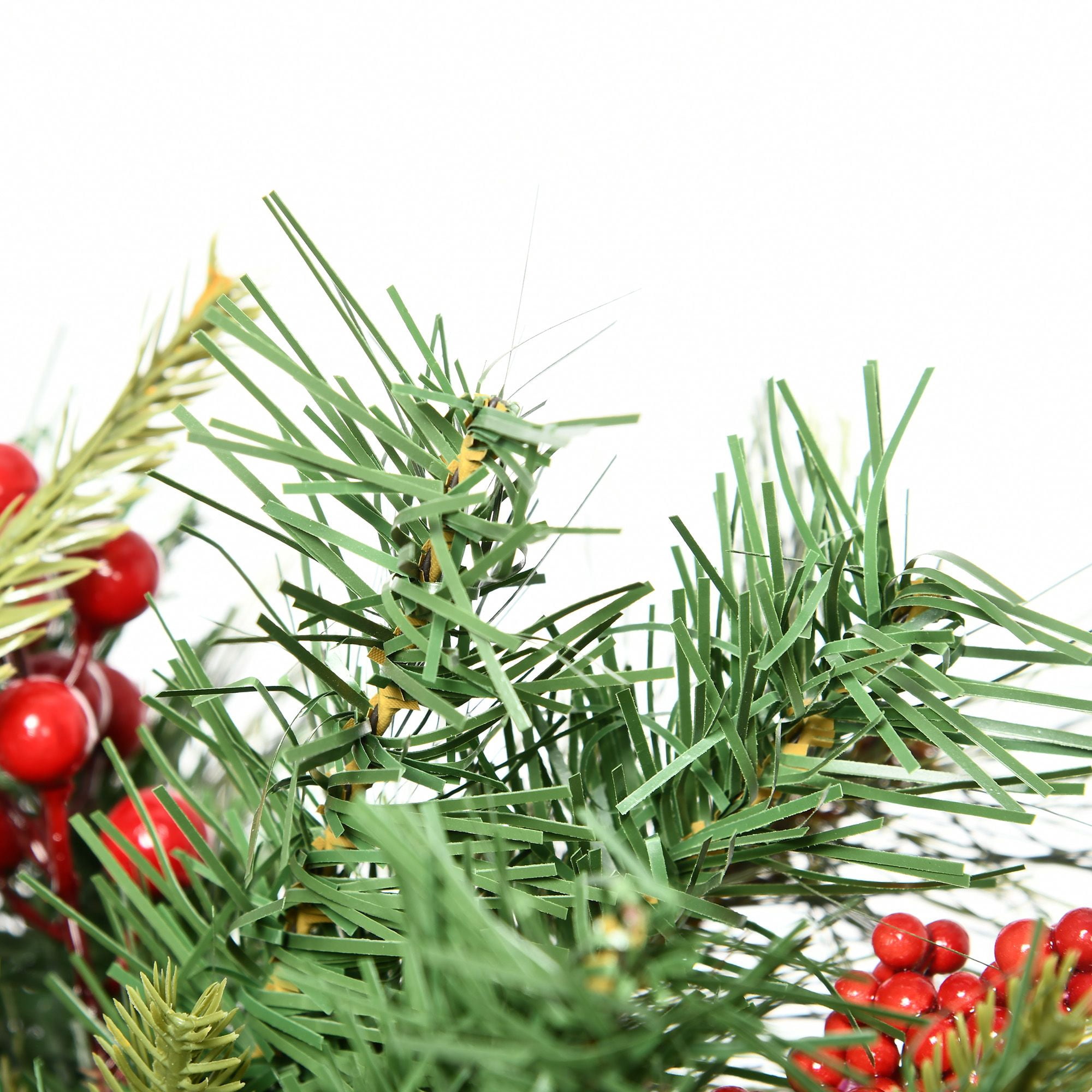 Prelit Artificial Christmas Tree, 2 ft Cordless with Warm White LED Lights, Red Berries and Pine Cones for Outdoor Entryway