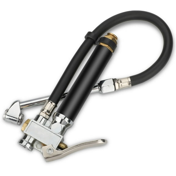 Air Tire Inflator With Pressure Gauge Dual Head Chuck 12" Compressor Rubber Hose