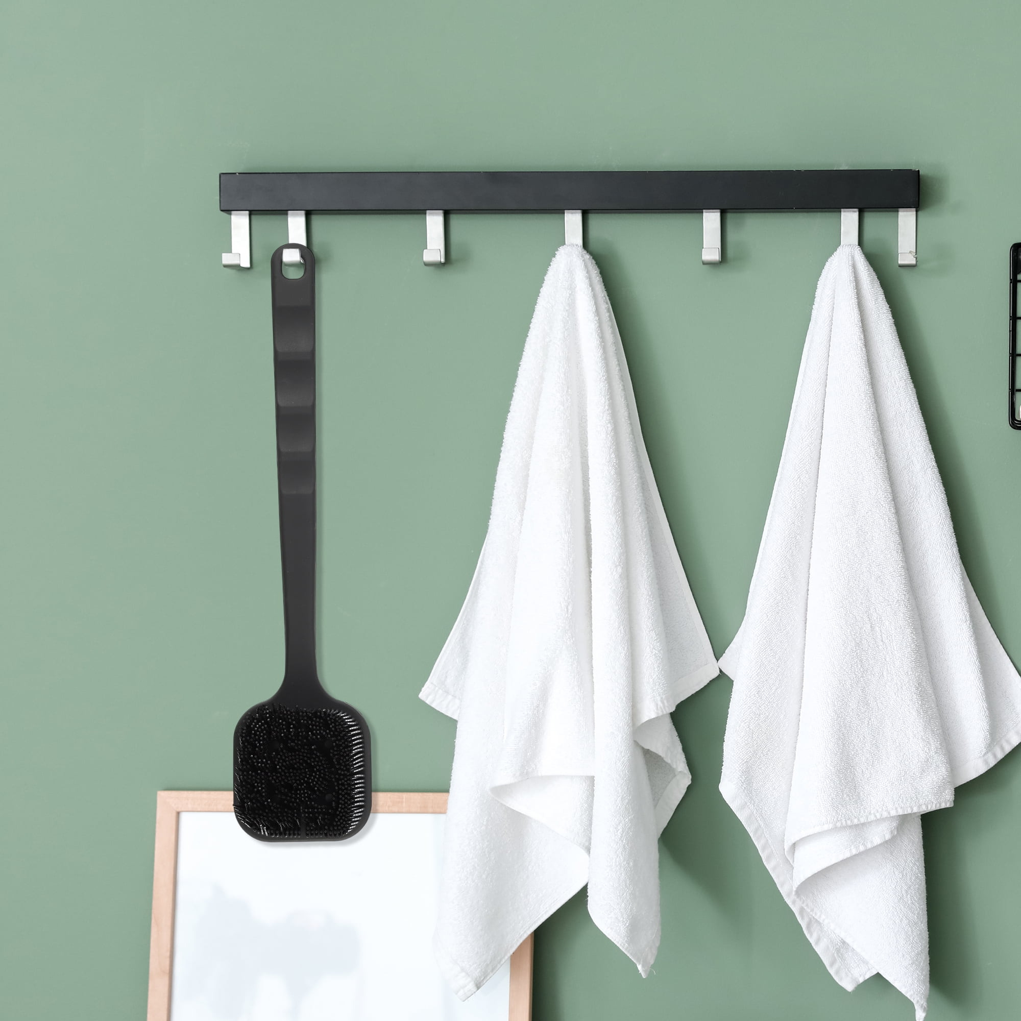 Unique Bargains Durable Double Side Long Handle Back Scrubber Bath Brush Black