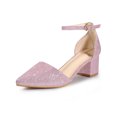 thumbnail image 6 of BLISSFUL STEP Glitter Pointed Toe Pumps Ankle Strap Buckle Chunky Block Heel Dress Pumps for Women, 6 of 7