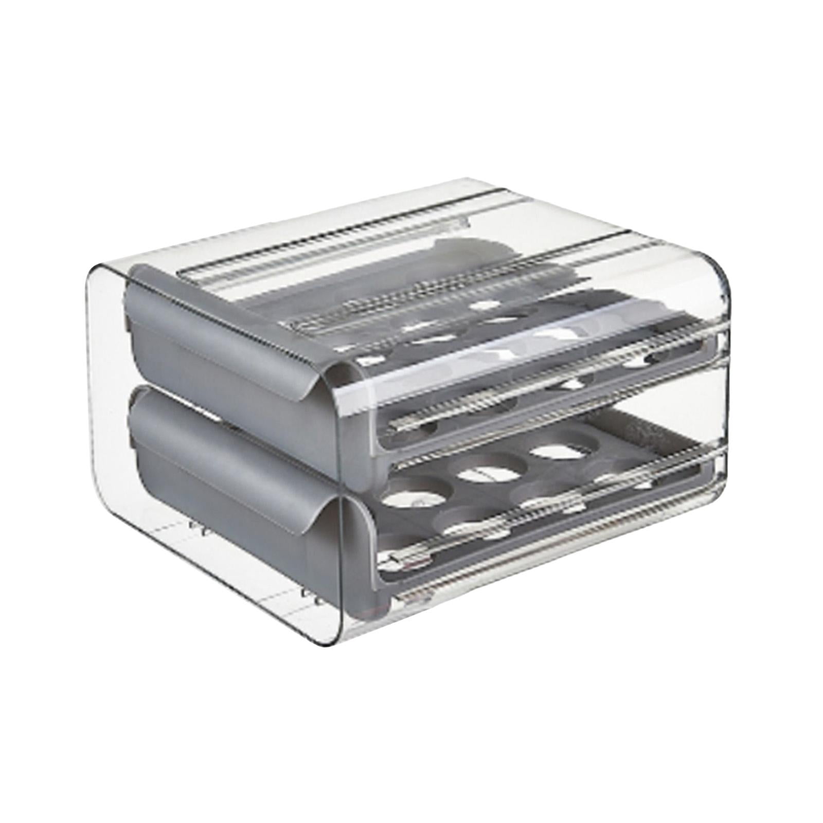 Fiocias 2 Layer Egg Holder Drawer Type Egg Fresh Storage Box Durable Clear Reusable with Gray