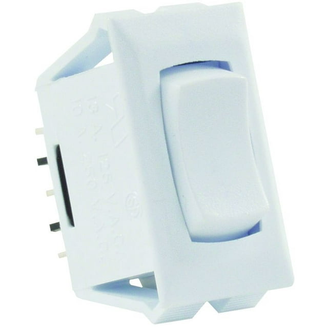JR Multi Purpose Switch 12695 12 Volt; Single Pole Double Throw SPDT; Momentary-On/Off/Momentary-On Switch; Rocker; 1.125 Inch x 0.550 Inch Cutout; 1.120 Inch x 0.547 Inch Switch; Non-Lighted; White