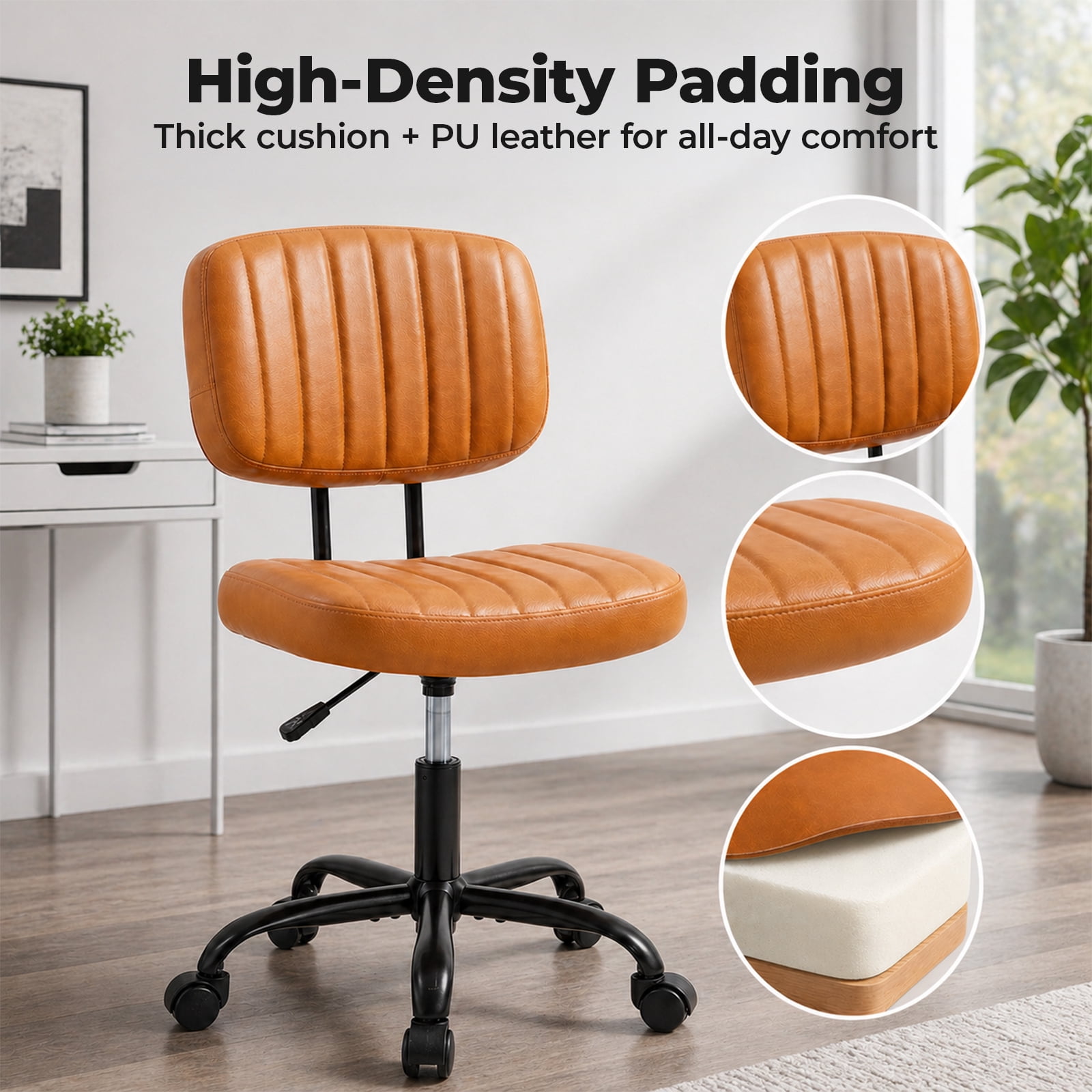 Alvantor Office Chair, Adjustable Height 360° Swivel Rolling Computer Task Chair without Arms, White/Orange/Black