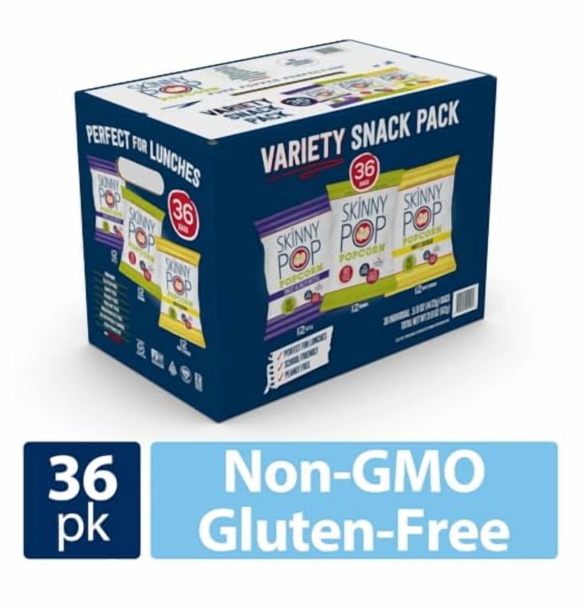 Bulk Popcorn, Skinny Popcorn Individual Bags Variety Pack - 36 Packs of 3 Flavors