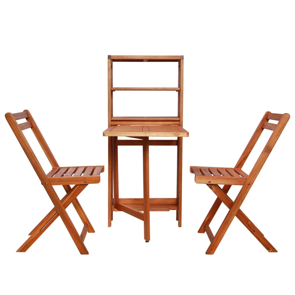 Kepooman Outdoor Patio Folding Wooden Table & Chair Set with Storage Shelf, Set of 3, Brown Kepooman Outdoor Patio Folding Wooden Table & Chair Set with Storage Shelf, Set of 3, Brown
