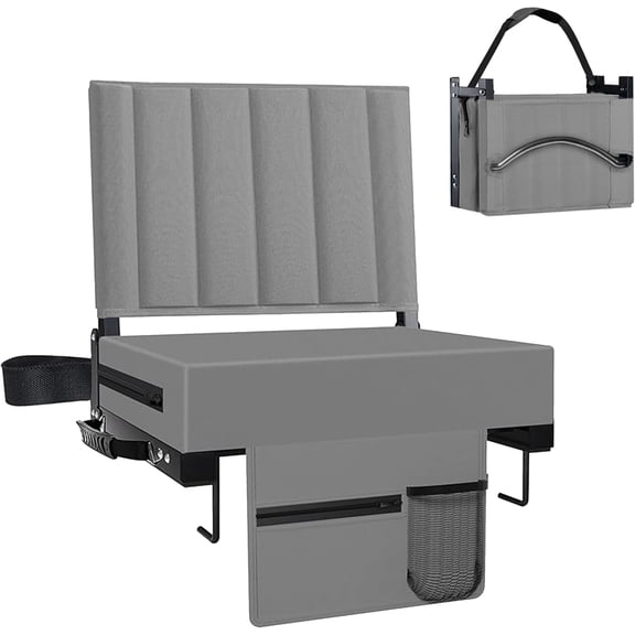 Stadium Seat for Bleachers with Back Support and Cushion, Bleacher Seats with Shoulder Strap and Cup Holder, Padded Portable Folding Comfort Stadium Chair, for Sports Events, Grey (1pcs)