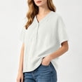 thumbnail image 3 of LEKWK Linen Tops for Women Short Sleeve Button V Neck Casual Shirts Lightweight Loose Fit Solid Summer Tops Fashion Beach Vacation Daily Outfits, 3 of 6