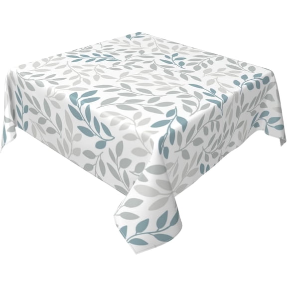 Grey Teal Leaf Tablecloth Square 54x54 Inch Rustic Spring Summer Watercolor Leaves Table Cloth Waterproof Fabric Farmhouse Decorations for Home Kitchen Dining