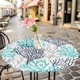 thumbnail image 3 of Teal Grey Coral Elastic Fitted Round Table Cover Ocean Marine Life Waterproof Outdoor Tablecloth for Holiday Party, Picnic, Patio & Dining Fits Tables Up to 55"-60", 3 of 8