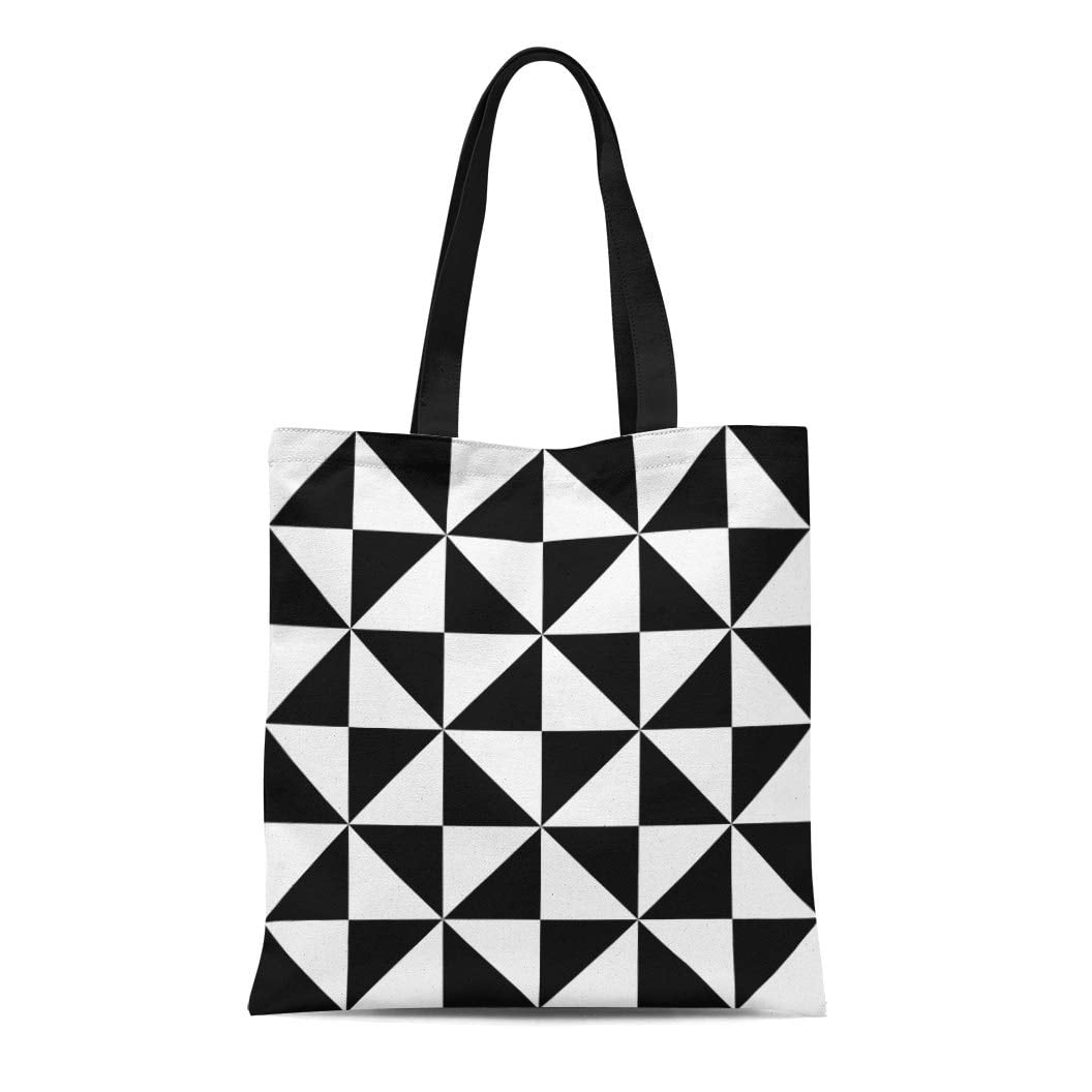 ASHLEIGH Canvas Tote Bag Pattern Black and White Triangle Abstract Great for Any Reusable ...