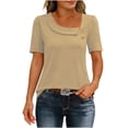 thumbnail image 1 of Tops de Mujer Casual Color Sólido Manga Corta Botón, Blusa Elegante para Primavera Verano Diario, 1 of 6