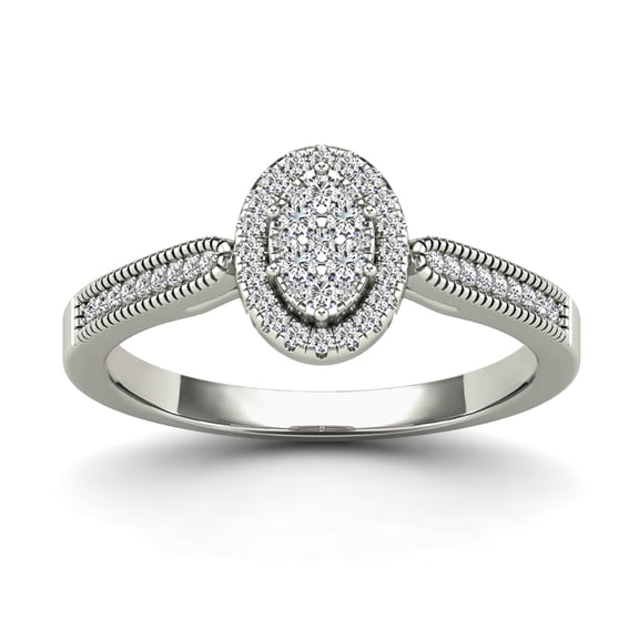 AAAMARK 14K White Gold 1/4ct TDW Diamond Oval Halo Engagement Ring with Milgrain Border on Shank (GH,I1)