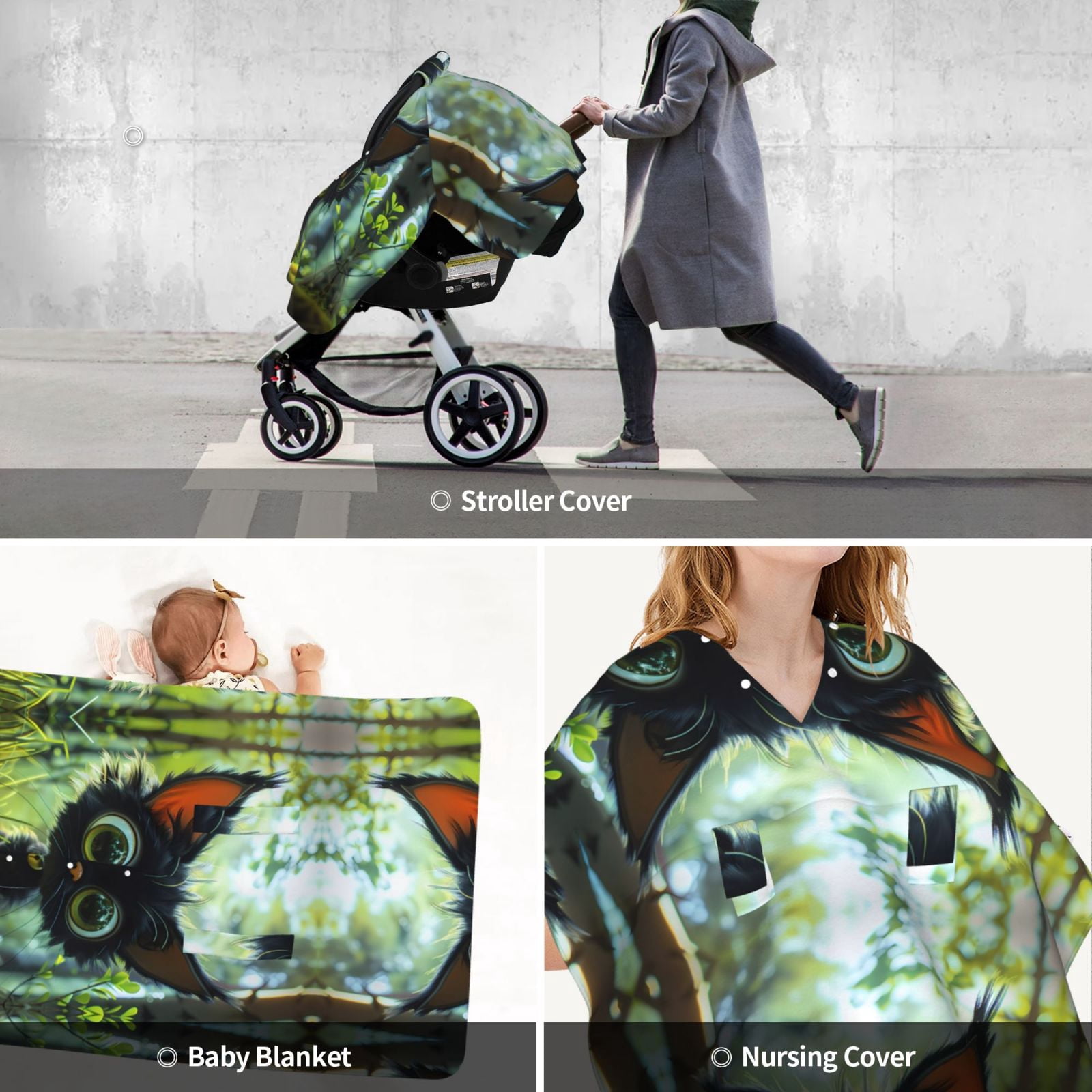 Car Seat Cover Baby - Cute Big-Eyed Black Cat Breathable Infant Car Seat Cover for Baby Carseat, Lightweight Comfort Baby Essentials Must Haves Newborn Stuff for Girl Boy