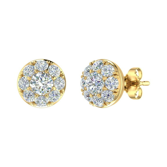 1 Carat Diamond Halo Stud Earrings in 10K Yellow Gold