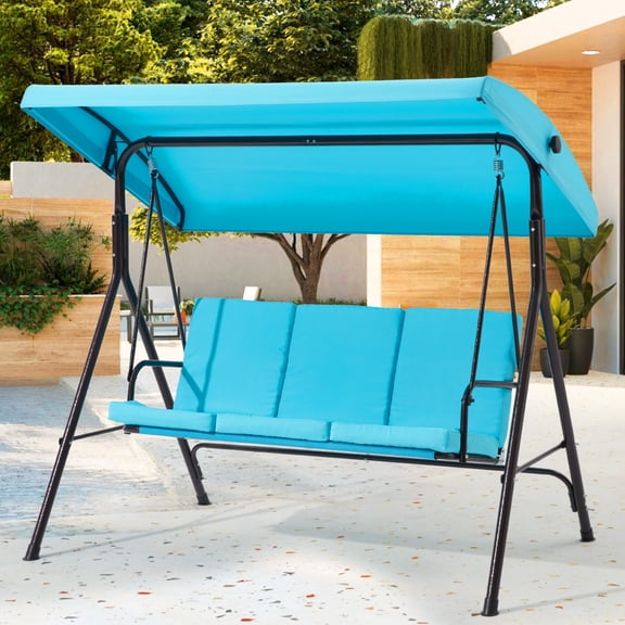2 Seat Patio Swing, Outdoor Swing with Removable Cushions, Adjustable Canopy for Backyard, Porch, Garden,Fabric Seat,(Lake Blue)