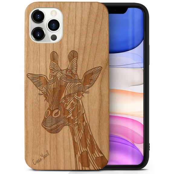 Case Yard Wooden Case Outside Soft TPU Silicone, Slim Fit Shockproof Wood Protective Phone Cover for Girls Boys Men and Women, Supports Wireless Charging Giraffe Design case for iPhone-11-Pro