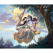 Krishna Culture CV142SB Radha Krishna Jhulan Yatra / Swing Festival - Print on Canvas 15" x 18"