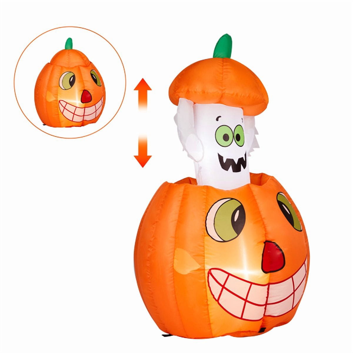 2.8FT Halloween Inflatable Animated Pumpkin Ghost, 2 White LED Lights, Weather-Resistant Polyester, for Small Spaces/Accent Decor