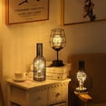 thumbnail image 5 of Lámpara de mesa de alambre de metal negro, luz nocturna estilo jaula de cesta de hierro moderna, lámpara de noche retro, luz lateral con pilas, 5 of 5