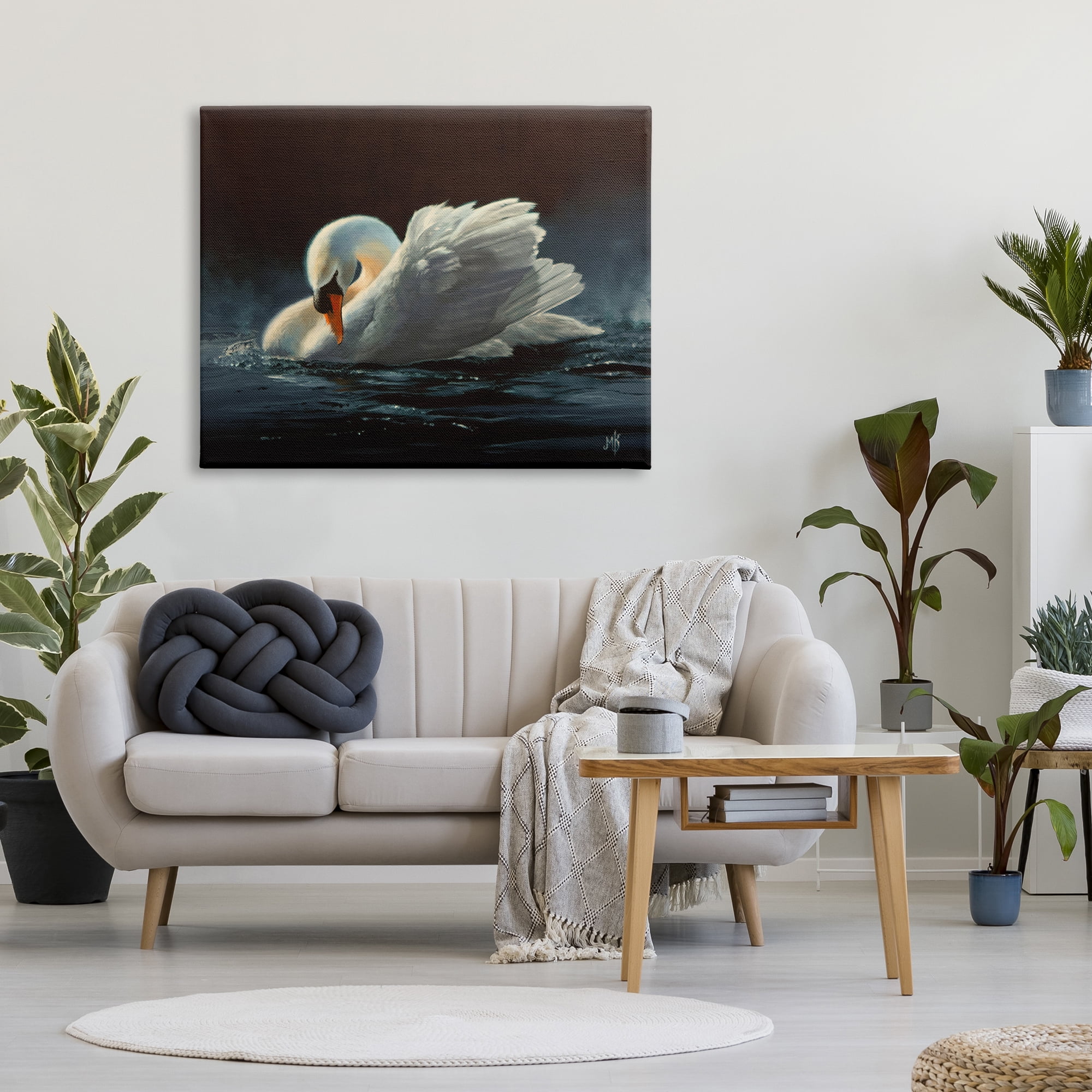 Stupell Industries Moonlit Swan Painting Animals & Insects Painting Gallery Wrapped Canvas Print Wall Art, 48 x 36