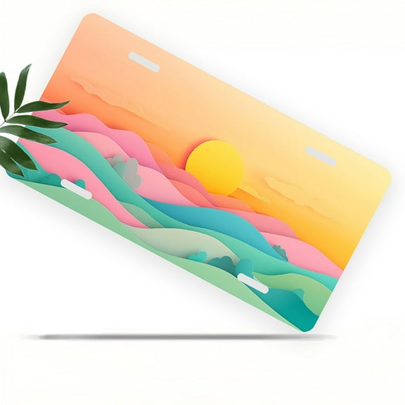 Paper cut Sunset Front License Plate, Metal License Plate, Funny Standard Plates Personalized Novelty Decorative For Men/Women/Boys/Girls Car 6×12 Inch