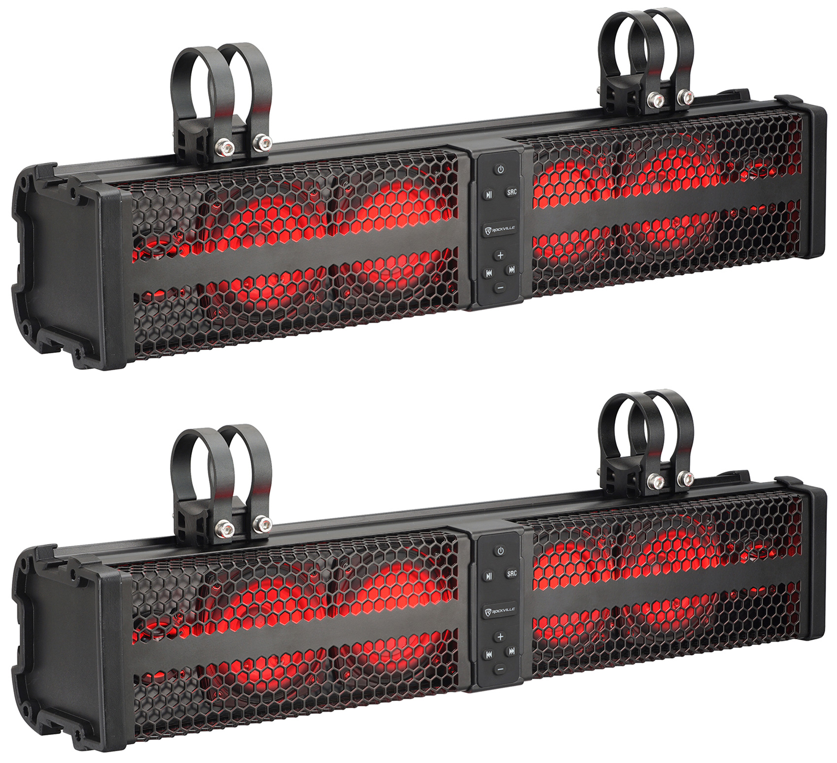 2 Rockville XBAR-24 24"ATV/UTV Soundbar Bluetooth Speaker Systems w/LED+Wire Kit