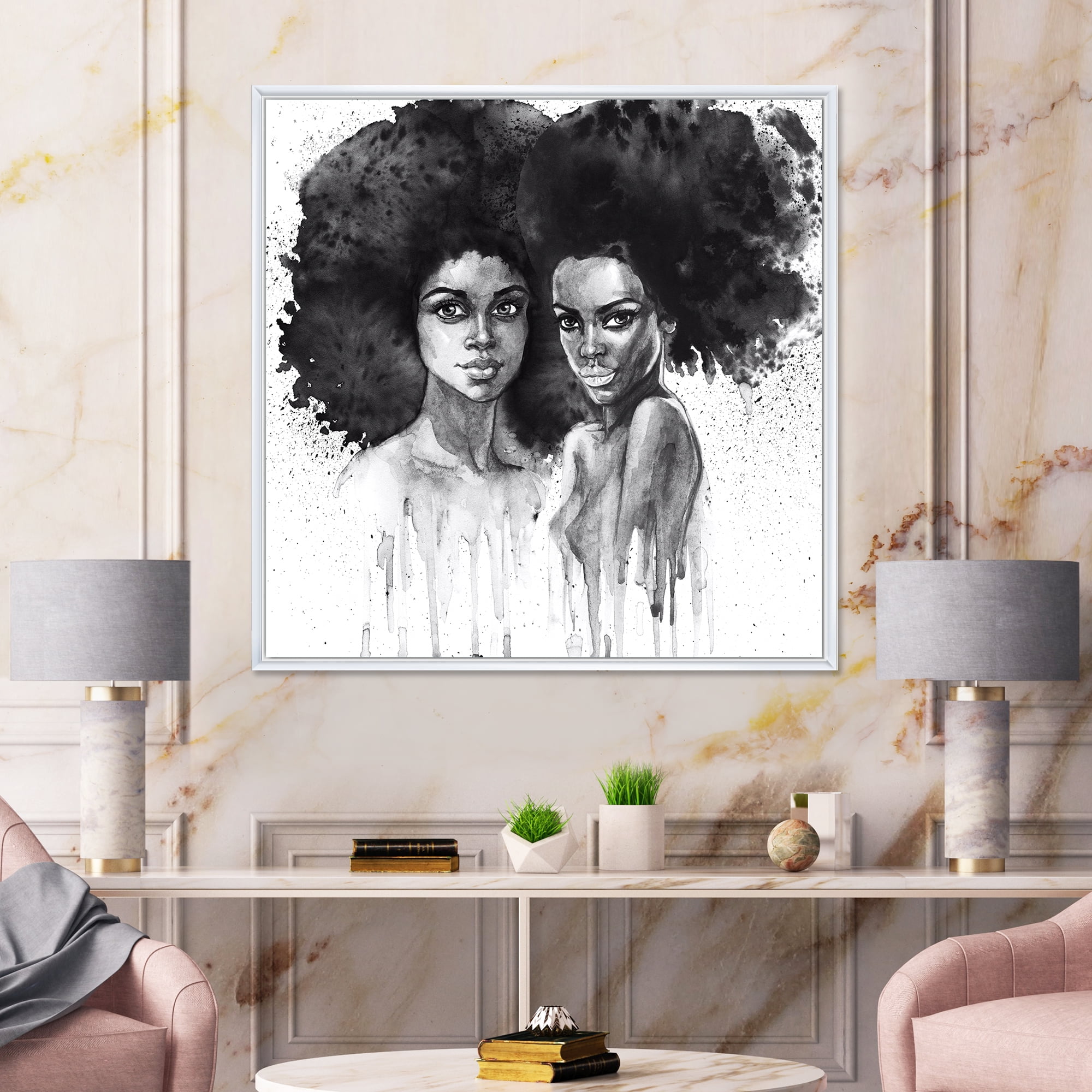 Designart 'Portrait of Afro American Woman XI' Modern Framed Canvas Wall Art Print