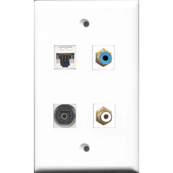 RiteAV 1 Port RCA White and 1 Port RCA Blue and 1 Port Toslink and 1 Port Cat5e Ethernet White Wall Plate
