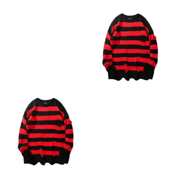 Goriertaly Red Sweater Trendy Punk Style Hiphop Lovers Exquisite Craft  Black Striped Sweater 2Set