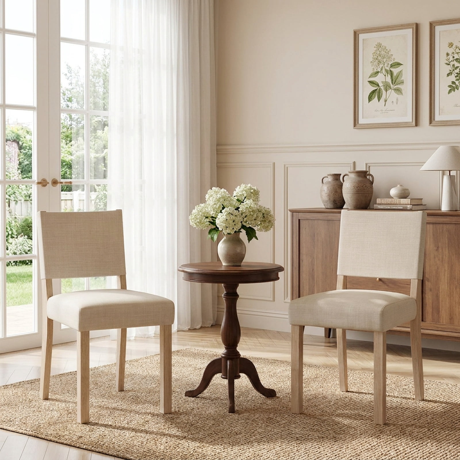 Furnibear Upholstered Dining Chairs with Solid Rubber Wood Legs Set of 2 for Kitchen Dining Room Living Room Home, Beige
