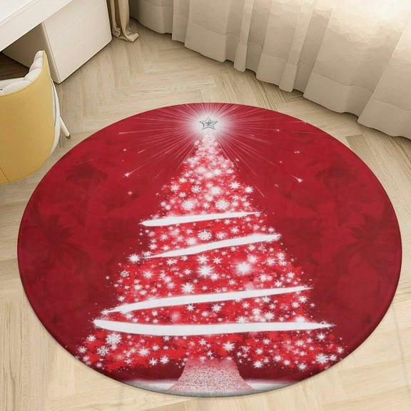 Red Christmas Tree Sparkle Round Area Rugs for Bedroom Living Room, 3FT Soft Indoor Circle Carpets, Carpet Home Decor Floor Mat