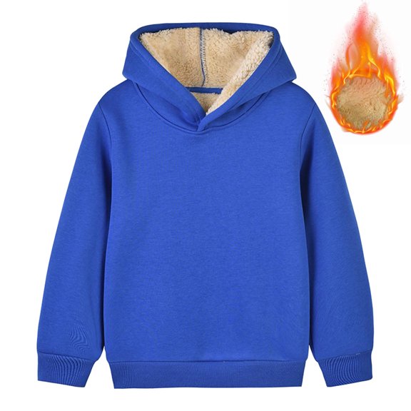 Odeerbi Toddler Boys Girls Fleece Lined Sweatshirt Cotton Sports Hoodie Toddler Kids Fashion Cute Color Plush Warm Long Sleeve 2025 Casual Sports Tracksuits Hooded Sweatshirt Blue 18-24 Months