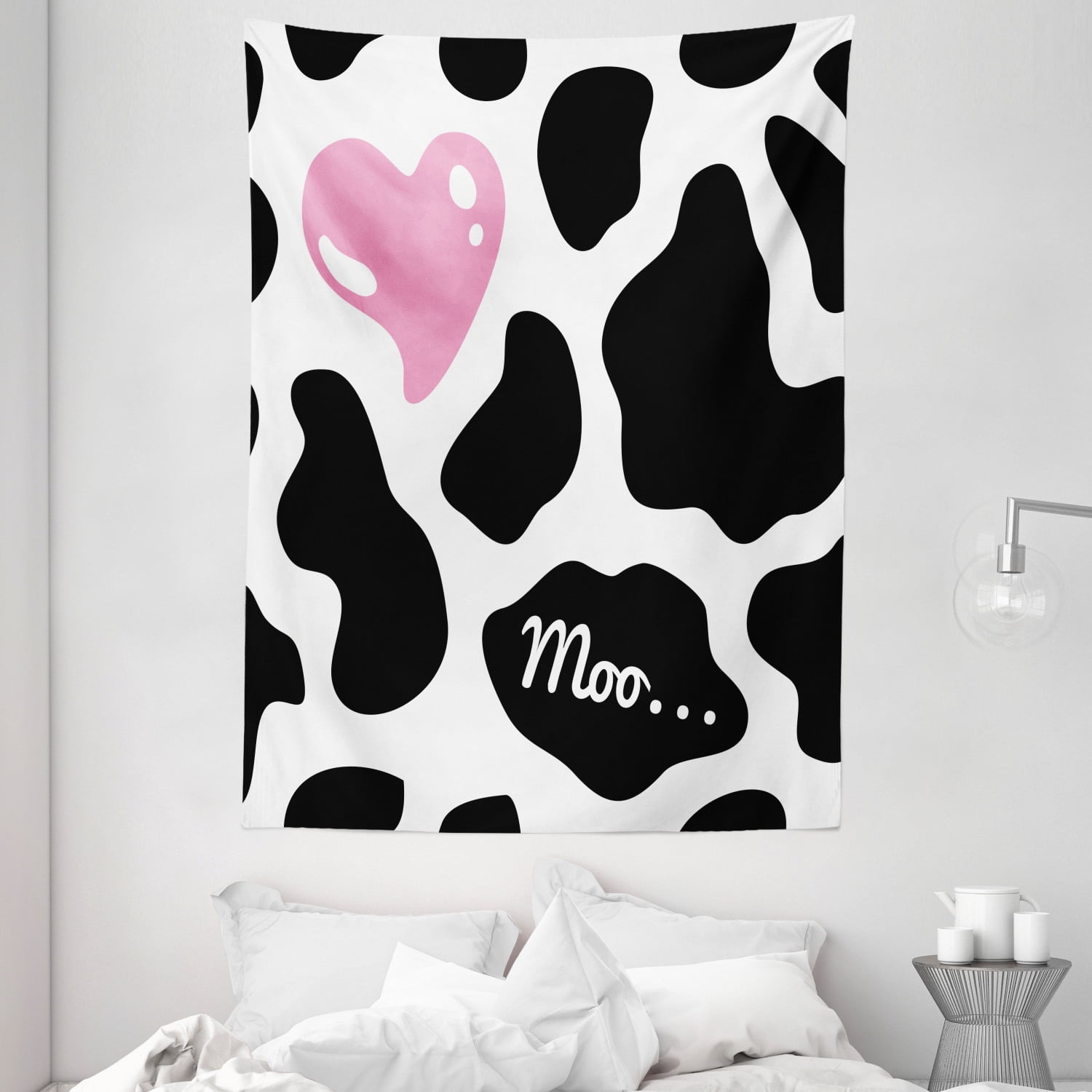 Ekspression snemand Stoop Cow Print Tapestry, Camouflage Hide Pattern in Black and White with Cute  Pink Heart Shape Moo, Wall Hanging for Bedroom Living Room Dorm Decor, 40W  X 60L Inches, Pink Black White, by