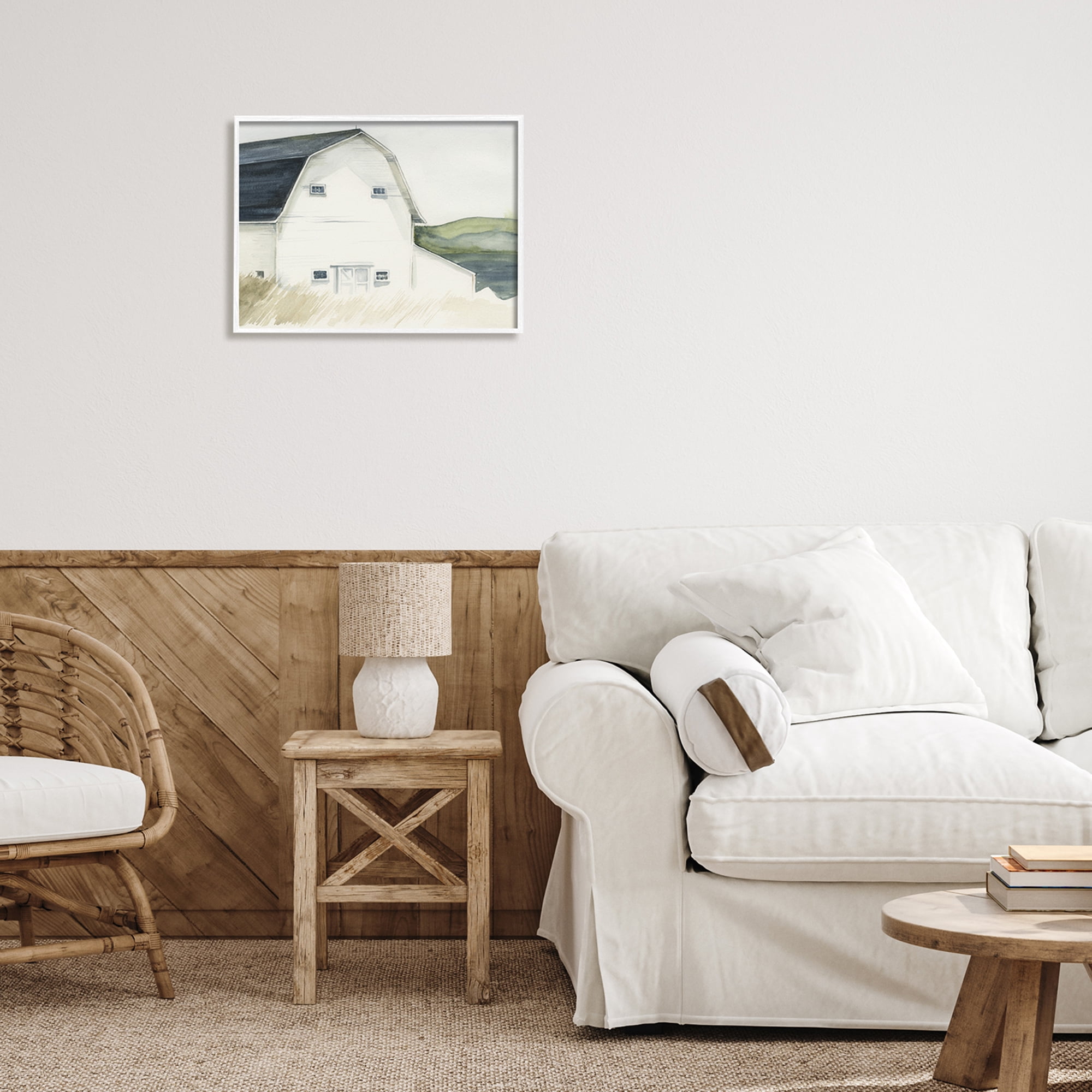 Stupell Industries White Farmhouse Barn Rural Grassland Countryside , 20 x 16, Design by Jennifer Paxton Parker