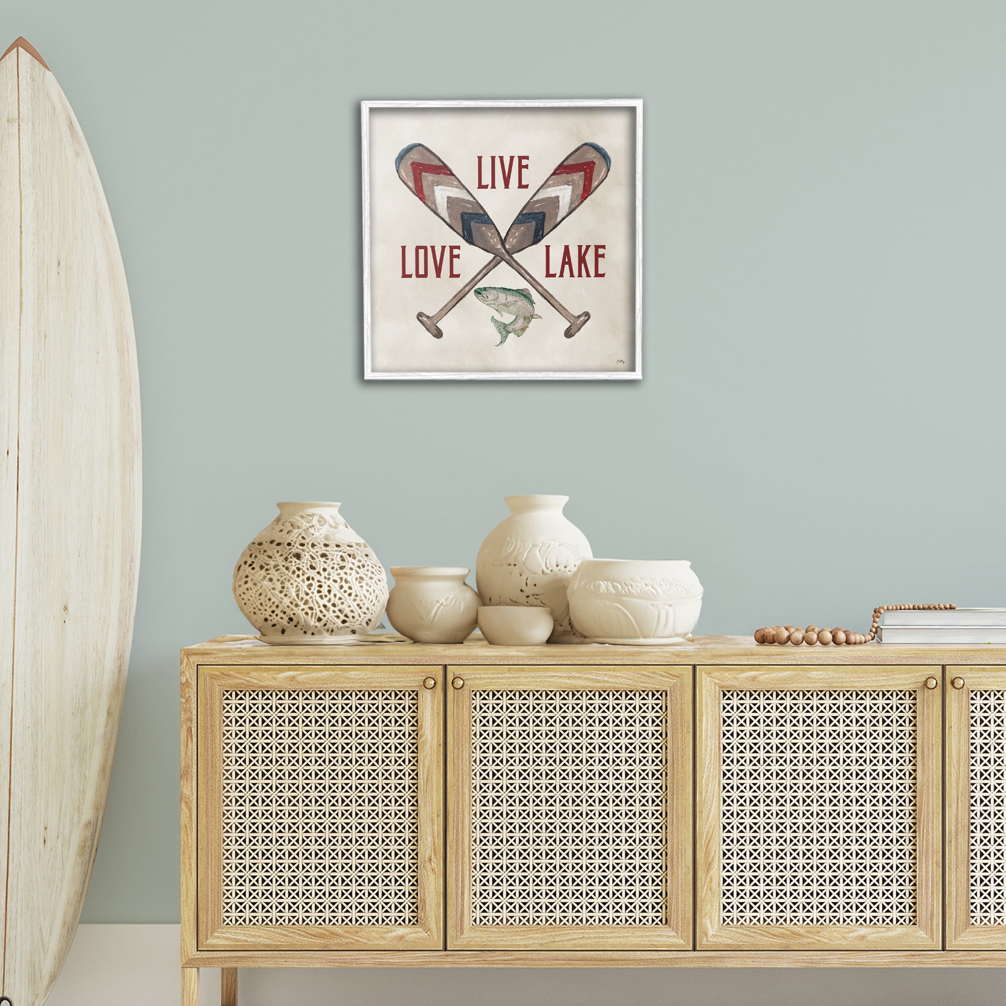 Stupell Industries Live Love Lake Oars Typography Painting White Framed Art Print Wall Art, 24 x 24