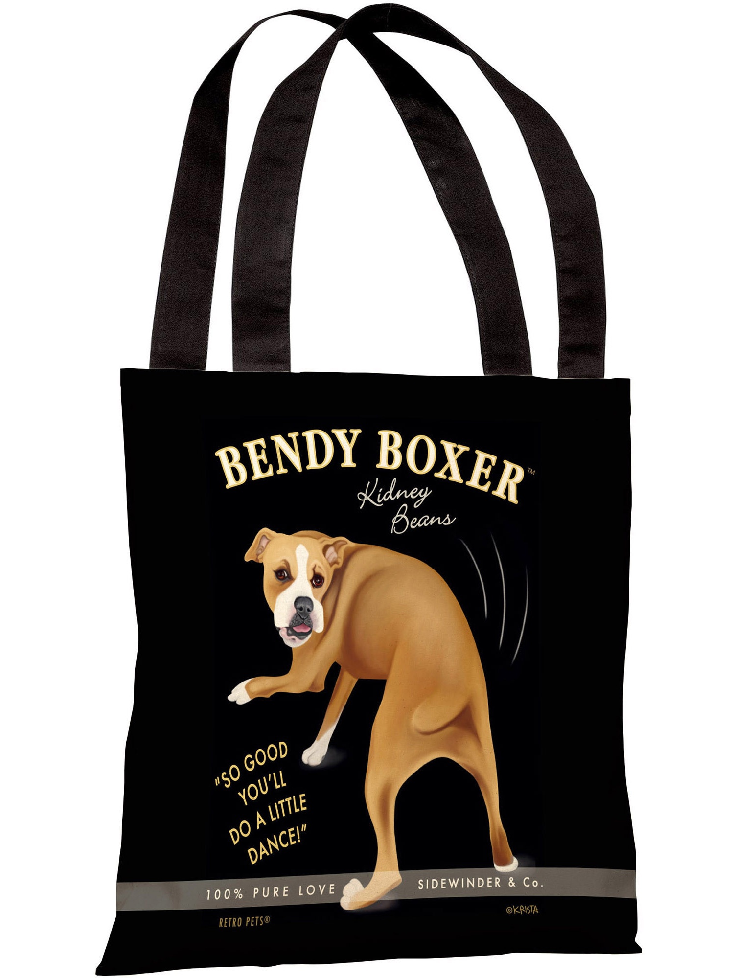 "Bendy Boxer Kidney Beans" 18"x18" Tote Bag by Retro Pets