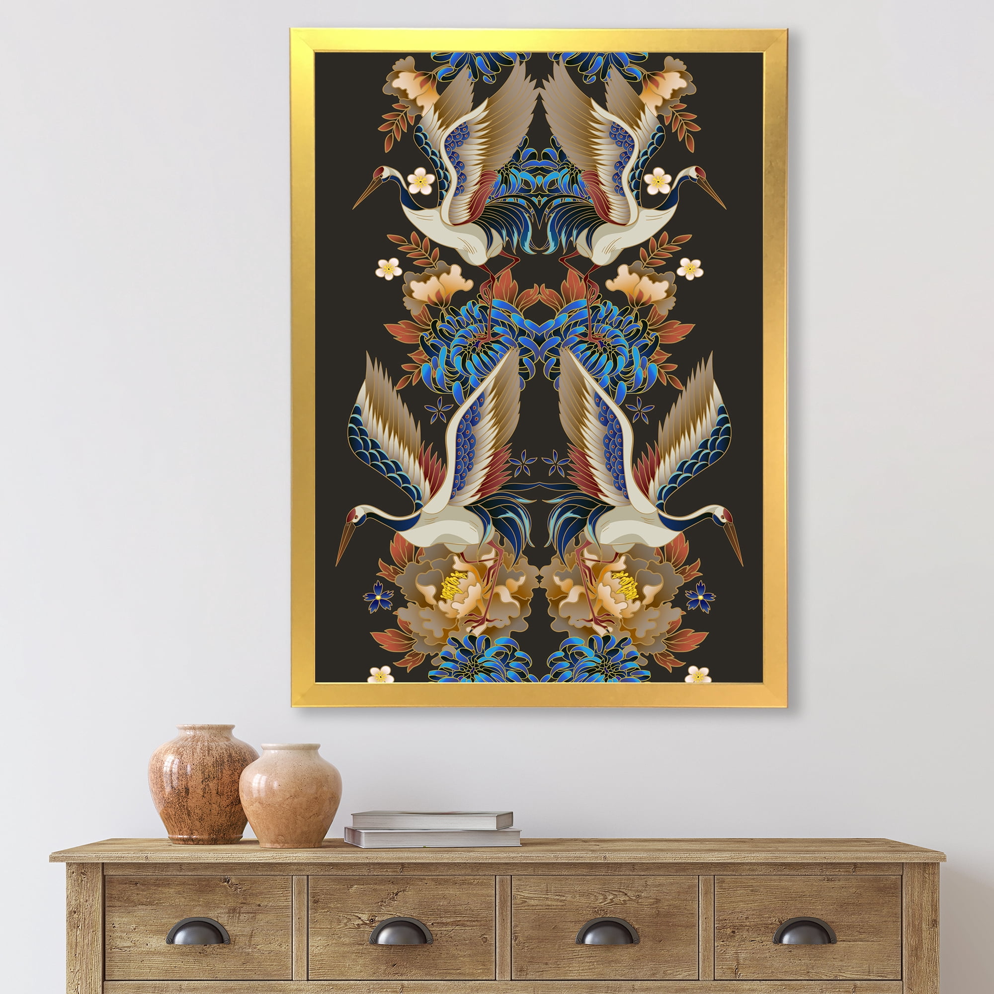 Designart 'Chinoiserie With Peonies and Birds IX' Traditional Framed Art Print