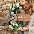 thumbnail image 2 of HuiXinOu Artificial Tulip Wreath, Silk Flower Garland with Eucalyptus Leaves and Checkered Linen Bow, Spring Door Hanger and Wall Decor for Home, 2 of 8