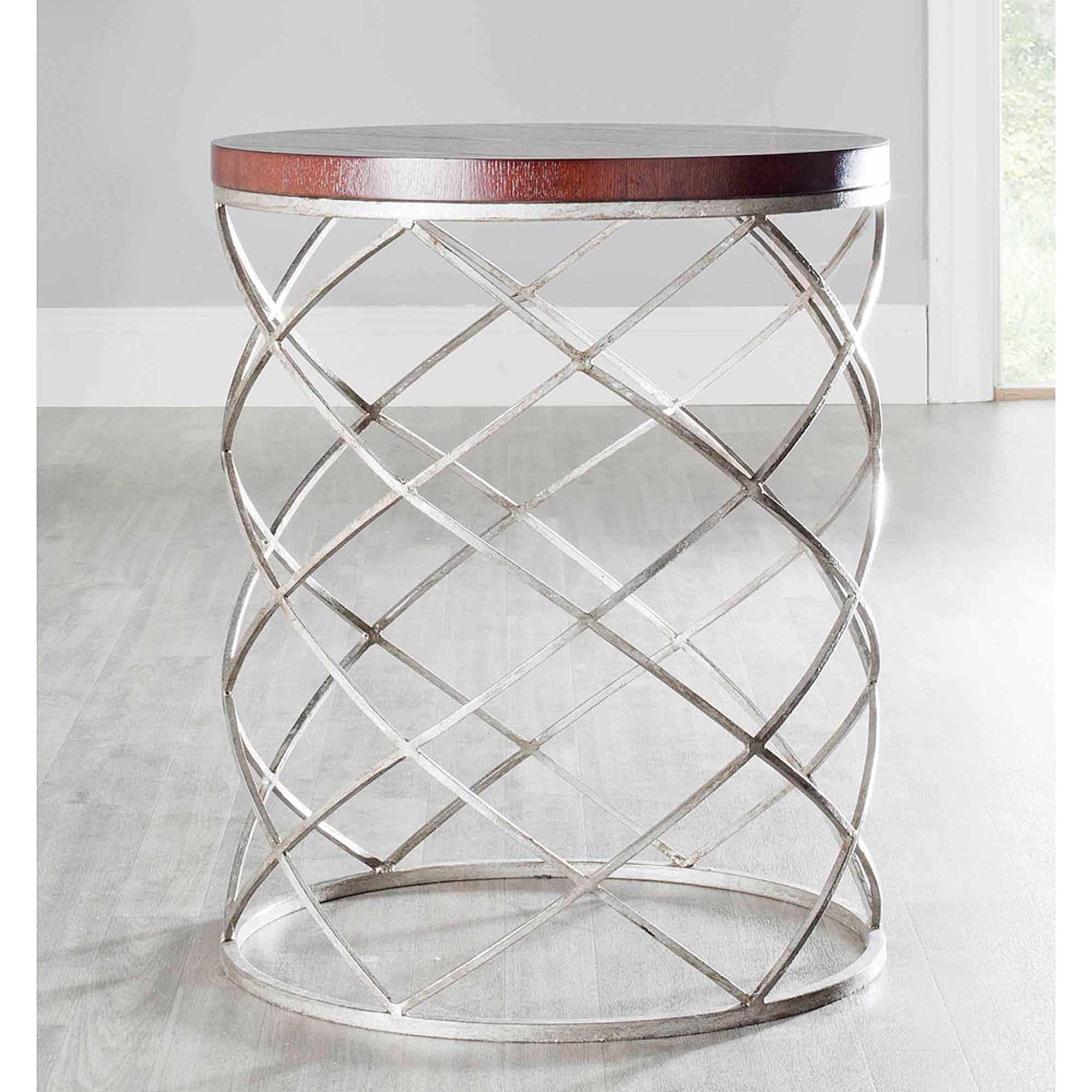 SAFAVIEH Phoebe Silver Ribboned Round Accent Table, Cherry