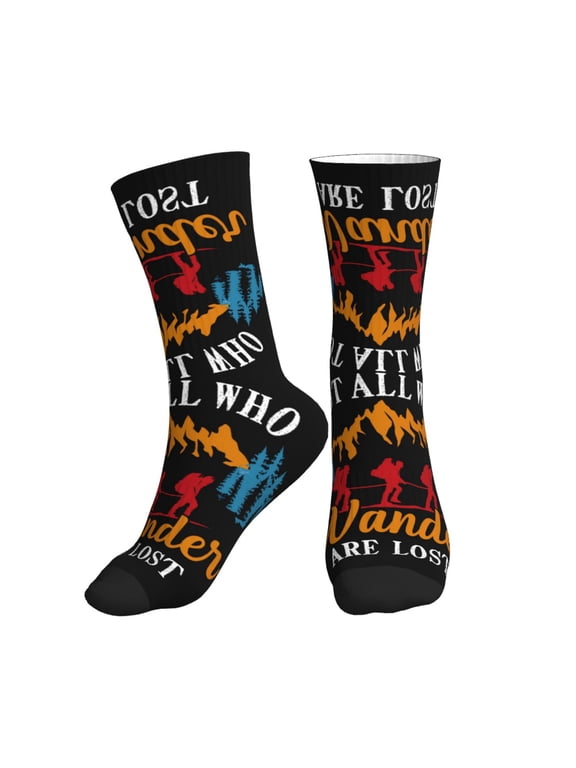Crew Socks for Women Men Athletic - Not All Who Wander Are Lost Hiking Soft Comfort Breathable Mid-Calf Sole Running Socks Womens Men