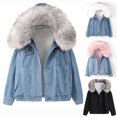 thumbnail image 4 of Lovskoo Women's Oversized Hooded Jacket Faux Fur Warm Denim Winter Overcoat Sherpa Lined Denim Qulited Jacket Jean Coat White, 4 of 4