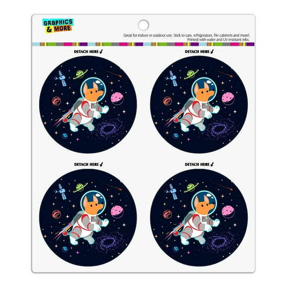 Cosmonaut Astronaut Dog in Space with Planets and Stars Refrigerator Fridge Locker Vinyl Circle Magnet Set