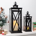 thumbnail image 4 of Set of 2 Deacorative Candle Lantern 20'' & 11'' High Metal Candle Holder Hanging Lanterns with Tempered Glass Perfect for Indoor Outdoor, 4 of 6