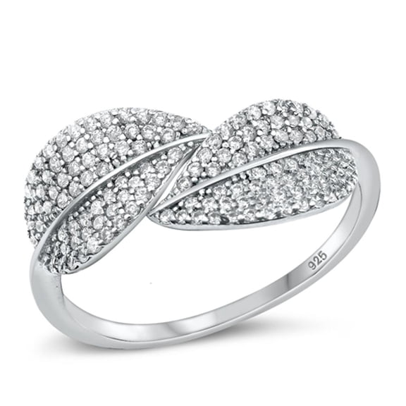 White CZ Polished Leaves Ring .925 High PolishedSterling Silver Band Jewelry Female Size 10