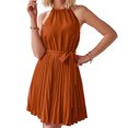thumbnail image 1 of Vestido de sol de cuello halter de color sólido para cóctel para mujeres (marrón L) FLhrweasw Para estrenar, 1 of 8
