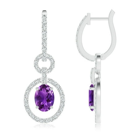 Angara Holiday Floating Oval Amethyst Dangle Hoop Earrings Angara Holiday Floating Oval Amethyst Dangle Hoop Earrings With Diamonds In Platinum 7x5mm Se0129amd Pt Aaaa 7x5