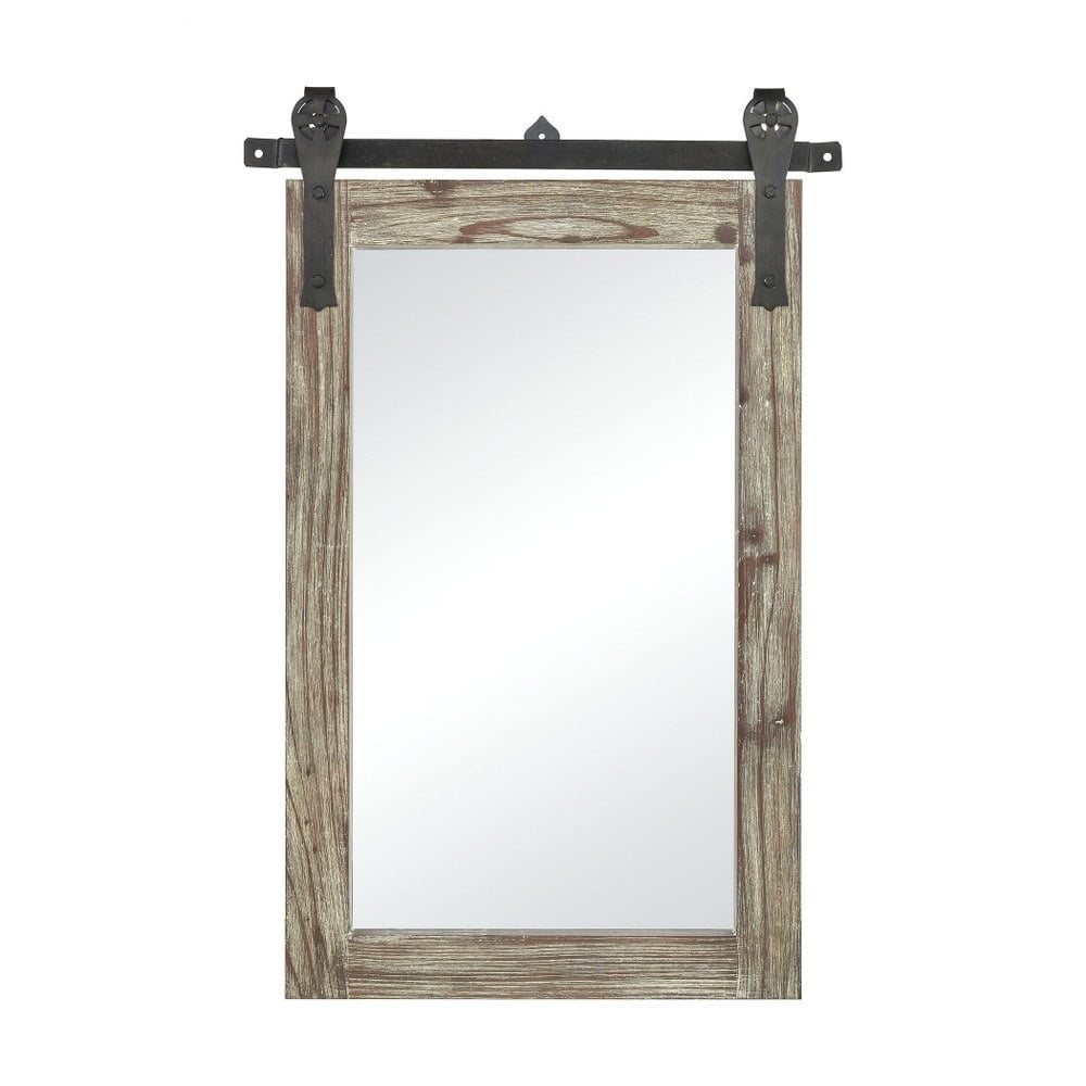 Modern Farmhouse Rectangular Wall Mirror With Reclaimed Barn Door