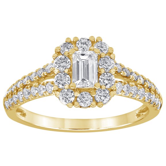 Unique Moments 1 ct Lab Grown Diamond Emerald Halo Engagement Ring in 14K Yellow Gold