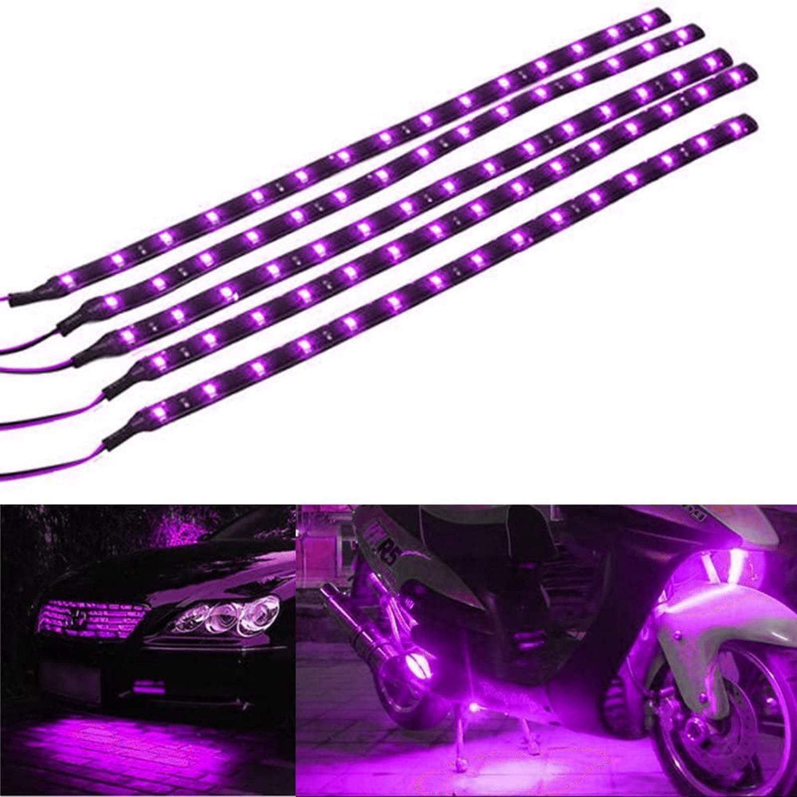 5 X Purple 12V Flexible Waterproof Underbody Light Strip 15 LED 30cm