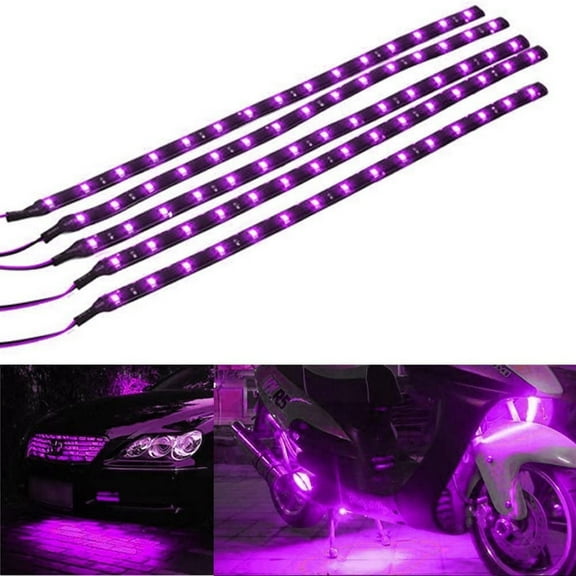 5Pcs 11.81Inch 12V Purple LED Flexible Light Strips - 15LED Car Underbody Grille Light for Vehicle Exterior Interior Decor Lighting(Purple)